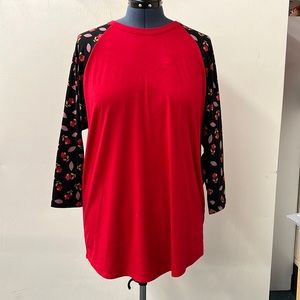 LulaRoe 3XL Red Top w/  black flowered sleeves